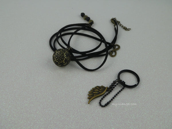 Parure Anne - bola de grossesse et porte clés Infini - Noir et Bronze