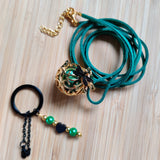 Parure Inaya - bola de grossesse et porte clés Libellule - Vert et Or